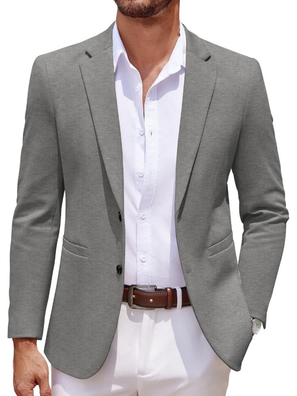 Men's Grey Casual Blazer Two Button Lightweight Sport Front pocket